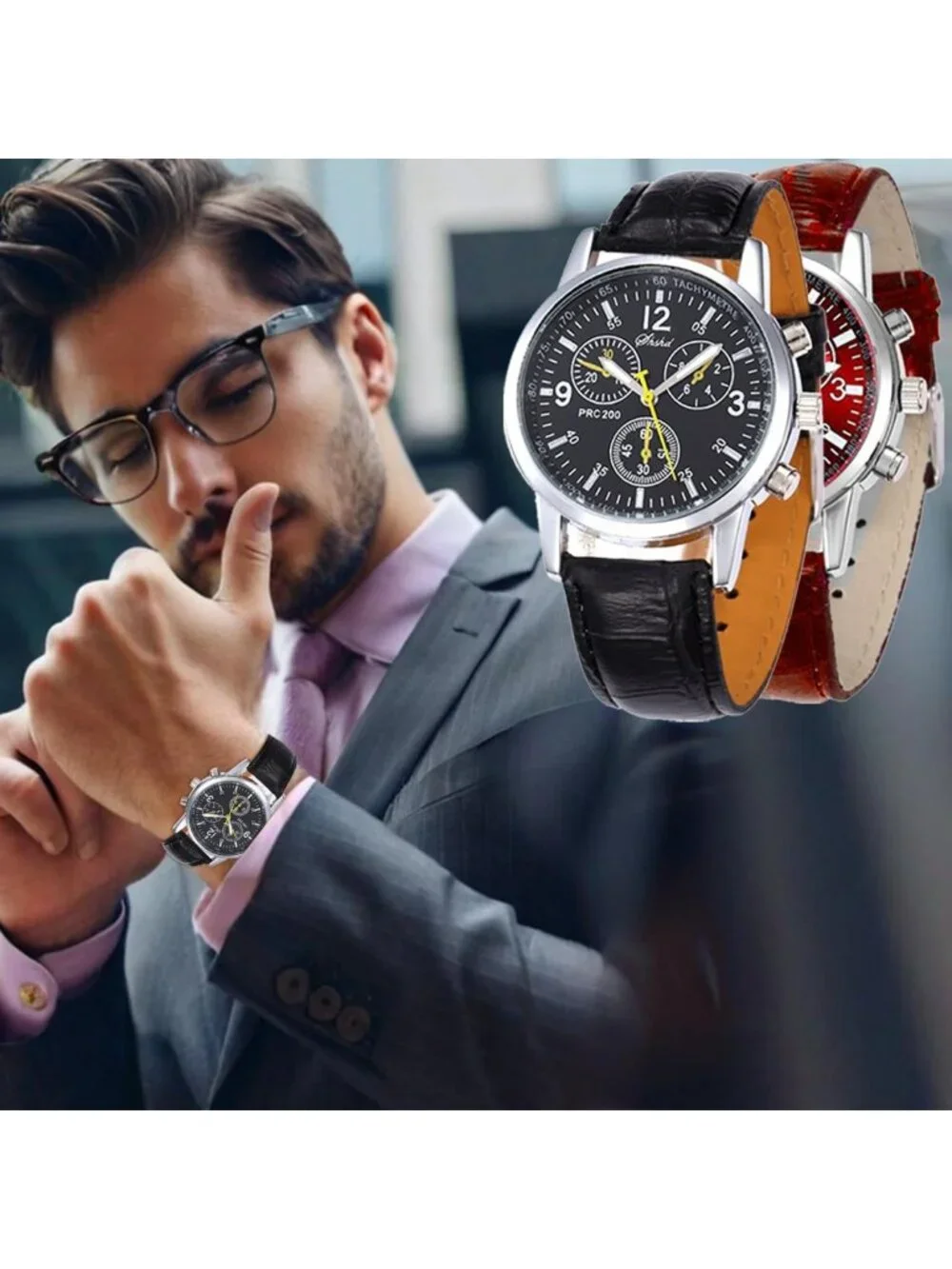 12 Pack Men's Leather Quartz Watches - Classic Business & Casual Styles, Sports